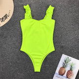 2023 Vintage Swimsuit Women One Piece Ruffle Strap Swimwear Female Push Up Monokini Padded Beach Bathing Suits Black Bodysuits