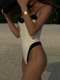 Splicing Vintage Retro High Leg Cut Female Swimwear One Piece Swimsuit Women Monokini Full Back Bathing Suit Swim Beach Bodysuit