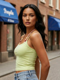 Women Tie-up Beaded Halter Bra with Camisole Slim Fit Summer Sexy Clubwear