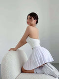 Preppy WOMENGAGA American Style Style High Waisted Slim Pleated Skirt For Women's Summer Ballet Skirt Fashion Women QI9Y