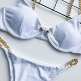 Sexy Metal Chains String High Cut One Piece Swimsuit Women Swimwear Female Monokini Tummy Cut Out Bathing Suit Swim Beach Wear