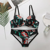 Hot Selling High-quality Multi-color Lingerie 2-piece set For Women's Underwear Beautiful Print Push Up Bra Beach party bikini