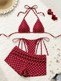 With Shorts Polka Dot Halter Mini Micro Thong Bikini Female Swimsuit Women Swimwear Three-pieces Bikini Set Bathing Suit Swim