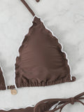 Triangle Halter String Bikinis 2026 Women Sexy Ruffle Swimsuit Solid Cherry Swimwear Female Bathers Bathing Swimming Swim Suit