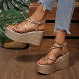 2026 New Chunky Platform Gladiator Sandals Women Gold Elastic Band Wedge High Heel Sandals Woman Plus Size 43 Summer Sandles