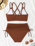 2026 Strappy Triangle Bikinis Women Sexy Swimwear Female High Waist Swimsuit Solid Bathers Bathing Swimming Swim Suit Beachwear