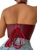 Shaping Top Shaping Solid Color Halter Fishbone Front Buckle Bra Sexy Hot Girl PU Leather Neck Hook Buckle Vest Pure Desire RFJR