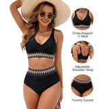 Two Piece High Waist Swimsuit Women Bikini Set V-Neck Tummy Control Bathing Suit for Daily Vacation Party Beach Wear