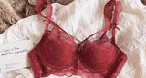 MOYISU French Pure Lace Bralette Petite Bra Set, AABB Cup with Removable Straps & Thin Push Up Pads, Soft Underwire Sexy Women's