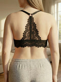 Women B C D E Cup Lace Backless Push Up Bra Underwire Side Shaping Underwear Sexy Floral Lace Bralette Adjustable Strap Lingerie
