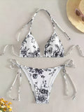 2026 Halter Triangle Bikinis Printed Swimsuit Women Sexy String Swimwear Female Bathers Swimming Bathing Swimming Swim Suit