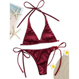 Sexy Satin Halter Brazilian Padded Bikini Female Swimsuit Women Swimwear Two-Pieces Bikini Set Bather Bathing Suit Swim V4966S
