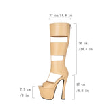 Summer Women Platform Tall Gladiator Sandals Knee High Cut Out Thin Heeled Rome Sexy Nightcllub Pole Dance Shoes 43
