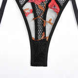 Toucheart 4-Piece Sexy Lingerie Set Women Embroidered Flower Straps Cross Hollow Out Mesh Patchwork Sexy Lace Up Bra Garters Set
