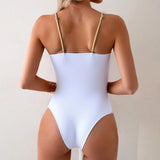 Vintage White Khaki Patchwork Swimwear Women 2026 Starfish Ornament Hollow Pleate One Piece Swimsuit Beach Bathing Suit Monokini