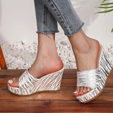Fashion Stripe Print Thick Bottom Slippers Women New Wedge Chunky Platform Sandals Woman Summer Daily High Heel Slides Female