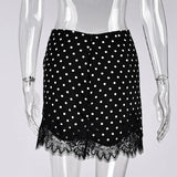 FDYOUI 2026 Woman Clothes Lace Patchwork Polka Dot Skirts Female Sexy Tight Short Skirt Black Party Night Club Dress Streetwear
