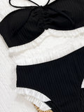 DEKA Black Ruffles Bikini Set Strapless Bandeau Pleated Ruched High Leg Cut Women Swimwear Female Swimsuit Bather Bathing Suit