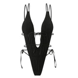 Deep V Neck Halter Wrinkled Female Swimwear One Piece Swimsuit Women Backless Monokini High Cut Bather Bathing Suit Swim Lady