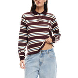 Women's Fall Striped Print T-Shirt Contrast Color Long Sleeve Lapel Neck Button-up Casual Pullover Tops