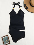 2026 Halter Tankini Set 2 Pieces Solid Swimwear Female Black Swimsuit Women Bathers Bathing Swimming Swim Suit Beachwear