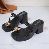 Metal Decor Clip Toe High Heeled Sandals Women Summer Slip On Thick Heel Sandles Woman Plus Size 42 Chunky Platform Slippers