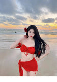 New High-end and Sexy European and American Retro Red Bikini Split Swimsuit for Women with Chest Pads, Pure Desire