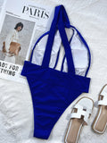 Sexy One Piece Swimsuit Swimwear Women Royal Blue Hollow Single Shoulder High Waist Bathing Suit Beachwear Banadores Mujer 2026