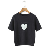 Fashion Casual Heart-patterned Short-sleeve Knit Shirt Women Heart Pattern Short Sleeve Knit Sweater Casual Crew Neck Top 7S5S