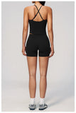 New Yoga Sets Women V Neck Back Criss Cross Sports Tank Top High Waist Butt Lift Shorts Fitness Suit Gym Running Workout Clothes