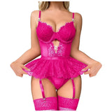 Underwire Bra Lingerie Women's Mesh Steel Ring Bra Lace Garter Belt Thong Sexy Set Erotic Underwear Suits Sissy
