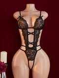 Crotchless Sexy Lingerie For Women Lace Bodysuit Erotic Costumes Deep V Hollow Teddy Babydoll Dress Female Porno Underwear Set