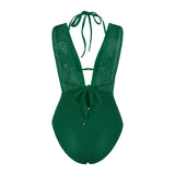 S - XL Deep V Neck Knit Fish Net Mesh Women Swimwear One Piece Swimsuit Female Monokini Backless Bather Bathing Suit Swim V7832