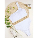 New Sexy One Piece Swimsuit Swimwear Women Solid Single Shoulder Hollow Mesh White Bathing Suit Beachwear Banadores Mujer 2026