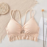 U Back Tank Top For Women Wireless Crop Top Lace Underwear Backless Bra Sexy Lingerie Padded Camisole