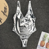 Shiny PU Faux Leather Women Swimwear One Piece Swimsuit Female Monokini High Cut Bikini Set Bathing Suit Swim Beachwear Bodysuit