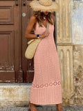 S - XL 2025 V Neck Hollow Out Crochet Knitted Tunic Beach Cover Up Long Cover-ups Beach Dress Beach Wear Beachwear Female Women