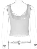 FDYOUI Sexy Lace Patchwork Tank Tops for Women Fashion Sleeveless Backless Cropped T-shirt Black White Y2K Skinny Corset Top