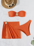 With Skirt Wrinkled Bandeau Bikini Female Swimsuit Women Swimwear Three-pieces Bikini Set Metal Ring Bathing Suit Swim Beachwear