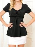 Summer Women´s Y2k T-shirt Short Sleeve V Neck Ruched Babydoll Tops Casual Loose Shirts Retro Clothes