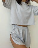 Women's Sleepwear Knitted Striped Pajamas Loose Short Sleeves Shorts Suit Fashion Exterior Loungewear Women