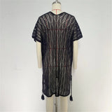 Sexy Short Sleeve Hollow Out Crochet Knitted Tunic Beach Cover Up Cover-ups Beach Dress Beach Wear Beachwear Female Women K6686