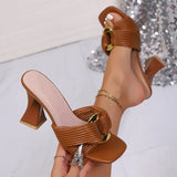 Brand Designer Metal Decoration Slip On Sandals Luxury Square Toe Super High Heels Party Slippers Women Strange Heels Slides
