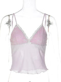 FDYOUI Y2K Pink Camisoles Women Sexy V-neck Lace Patchwork Tank Tops 2026 Summer Backless Sleeveless Corset T-shirt Streetwear