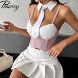 Phantasy Y2K Camisole Sexy Tight Uniform Nightclub Spice Tie Wrap Chest Fish Bone Camisole Fashion Slim Skinny Vintage Vest 2025