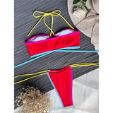 Splicing Wrap Around Bandage Halter Bikini Female Swimsuit Women Swimwear Two-Pieces Bikini Set Bather Bathing Suit Swim V3882