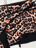 2026 Summer Leopard Print 3 Pieces Suit Swimwear Reversible Sexy Halter Lace-up Bikini Set Drawstring Skirt Cover Up Beachwear