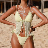 DEKA Women's Sensual Lace Bikini Set Thong Vacation Hot Swimming Suit Split  Beachwear Holiday Mesh Swimwear Sexy Swimsuit