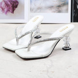 2025 Summer Flip Flops Crystal Slides Women 8cm High Heels Mules Crystal Glitter Block Low Heels Slippers Glitter Platform Shoes