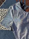 Shiny Sequins Cross Backless Short Sleeve Bikini Women Swimsuit Female Swimwear Two Pieces Bikini Set Bather Bathing Suit Swim